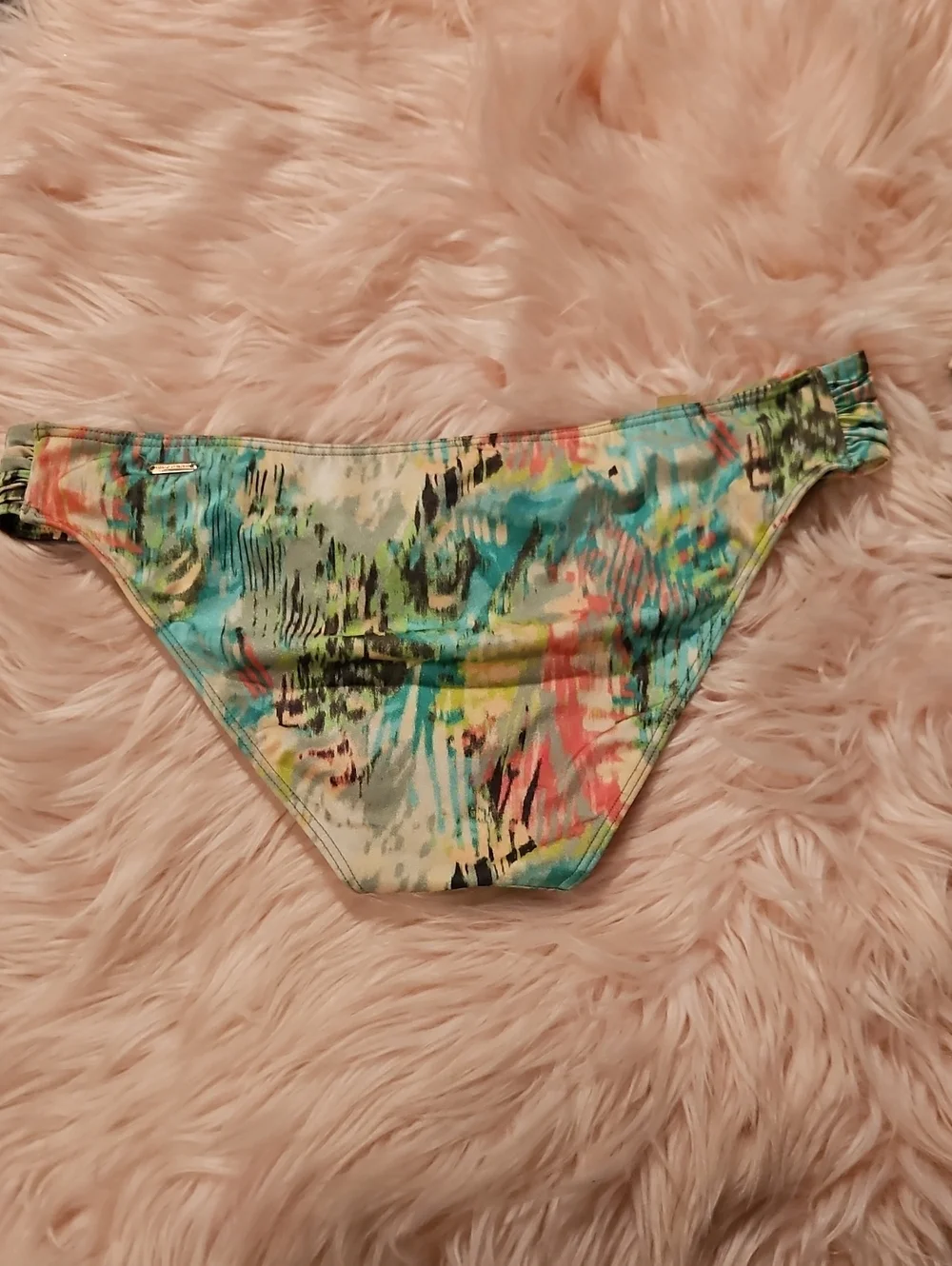 Vintage 2014 VS Tropical Watercolor Push Up BeachBandeau Ribbon Strapless Bikini